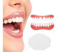 Silicone Dentures, 2 Pairs Upper and Lower False Teeth, Adjustable Snap on Veneers Teeth, Temporary Whitening Fake Teeth for Men Women Regain Confident Smile