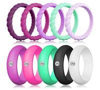 Silicone Diamond Wedding Ring, LUNIQI Silicone Band with Rhinestone for Women, Bling and Shine Diamond for Single or Married Women, Christmas, Mather's Day, Valentine's Day, Wedding Show