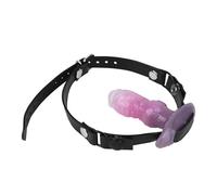 Silicone Dildo Gag with Adjustable Leather Strap Realistic Penis Mouth Plug BDSM Restraints Sex Toy for Adult Couple SM Games (S)