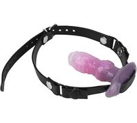 Silicone Dildo Gag with Adjustable Leather Strap Realistic Penis Mouth Plug BDSM Restraints Sex Toy for Adult Couple SM Games (L)