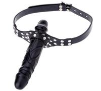 Silicone Dildo Mouth Gag, Double Ended Realistic Penis Gag Adjustable Leather Strap, BDSM Restraints Open Mouth Sex Toys