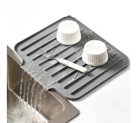 Silicone Dish Drying Mat, 35 x 30 cm Draining Mat with Slope Design, Non-Slip Heat Resistant Worktop Saver, Fast-Drying Drain Pad for Kitchen Counter Sink Table Refrigerator (Grey)