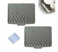 Silicone Dish Drying Mat,Draining Board Mat, Heat-Resistant Draining Board Mats for Kitchen Counter, Sink & Table, No-Spill Drip-Free Design, Folding Worktop Saver for Dishes (Gray-2pcs, 40x32.5cm)