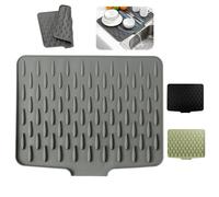Silicone Dish Drying Mat, Draining Mat, 40cm x 32cm Non-Slip Draining Board Mat, Heat-Resistant No-Spill Silicone Worktop Saver for Kitchen Sink Counter (Grey)