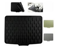 Silicone Dish Drying Mat, Draining Mat, 40cm x 32cm Non-Slip Draining Board Mat, Heat-Resistant No-Spill Silicone Worktop Saver for Kitchen Sink Counter (Black)