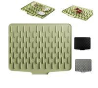 Silicone Dish Drying Mat, Draining Mat, 40cm x 32cm Non-Slip Draining Board Mat, Heat-Resistant No-Spill Silicone Worktop Saver for Kitchen Sink Counter (Green)