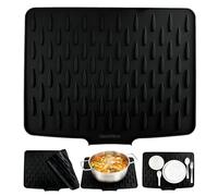 Silicone Dish Drying Mat, Heat-Resistant, Non-Slip Sink Drainer Board & Foldable for Easy Storage. The Essential worktop Saver for counters, Sinks, Tables & refrigerators. (Black, 40x32cm)