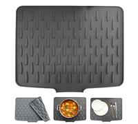 Silicone Dish Drying Mat, Heat-Resistant, Non-Slip Sink Drainer Board & Foldable for Easy Storage. The Essential worktop Saver for counters, Sinks, Tables & refrigerators. (Grey, 40x32cm)