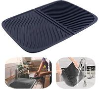Silicone Dish Drying Mat - Large Draining Board Mat for Kitchen, Heat Resistant, Quick Drying - 17*12'' Washing Up Drainer Mat by IYYI (Black, 17*12")