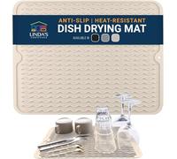 Silicone Dish Drying Mat, Multi-Use Dish Drying Mat for Kitchen Counter, Draining Board Mats, Silicone Draining Mats for Kitchen Sink, 40.6 x 30.5 cm, Drainer Mat by Linda’s Essentials, Beige