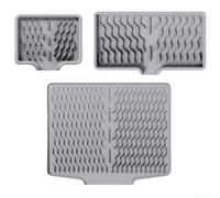 Silicone Dish Drying Mat Set of 3 with Drain Lip Kitchen Sink Organizer Soap Tray Tableware Drainer Pad for Countertop Bathroom Heat Resistant (Gray)