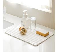 Silicone Dish Drying Mat with Drain Lip - Drying Mat with Wedge Slope Water Collection for Kitchen Counter, Easy to Clean Dishes Drying Mat(white)