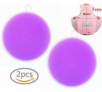 Silicone Dish Scrubber, Morbuy Multipurpose Antibacterial Scrubber Brush for Kitchen and Bathrooms Pot Pan Holder Dish Bowl Fruit & Vegetable Cleaner Heat Resistant (Light Purple)