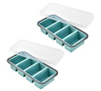 Silicone Divided Freezer Storage Tray 2-Pack, Reusable Sealed Portion Container for Soup Sauce Leftover Food Storage Four Grid Blue 2 loading