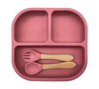 Silicone Divided Tableware Set for Dining Table Food Serving Tray with Utensil Holder Durable Kitchen Dish Meals Dinner Mats Woven (A, 18.7X18X3CM)
