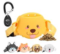 Silicone Dog Treat Pouch for Pet Training - Strong Magnetic Closure, 1.69 Cup Portable Easy to Clean Treat Bag with Training Clicker Waistband for Dog Walking Outdoor, Golden Retriever - Yellow