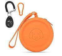 Silicone Dog Treat Pouch Small Bag,with Pet Training Clicker,Walking Bag for Dog and Cat, Pocket Size,Easy to Clean,Odorless,Zipper Design,Moisture-proof,Travel Walking Bag (orange)