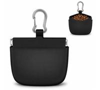 Silicone Dog Treat Pouch with Pull Tab & Self-Closing, One-Hand Bag (Black) | Small Sized Auto Closing Lid Pet Treat Pouch for Training Walking, Silicone Treat Bag with Carabiner, Easy to Clean