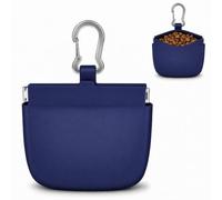 Silicone Dog Treat Pouch with Pull Tab & Self-Closing, One-Hand Bag (Blue) | Small Sized Auto Closing Lid Pet Treat Pouch for Training Walking, Silicone Treat Bag with Carabiner, Easy to Clean