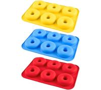 Silicone Donut Mould for Baking by BAKEE UK, Non-Stick Donut Cake Tray, Reusable Doughnut Baking Pan for Oven Use, Easy-Release Silicone Bakeware (Red, Yellow, Blue)