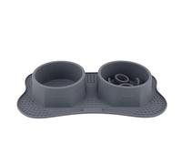 Silicone Double Pet Bowls, Large 44.5x25cm, Dual Feeder Bowls with Non Spill Mat - Slow Feeding Design, Easy to Clean, Ideal for Dogs and Cats (Large: Approx. 17.6x16.2x15cm / 6.93x6.38x5.91in)