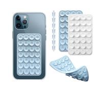 Silicone Double-Sided Suction Phone Grip Detachable Mount - Car Dashboard/Shower Phone Holder, Hands-Free For Selfies & Videos, TikTok/ASMR - iphone & Android Compatible (3.74"x2.2", White+Baby Blue)