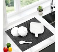 Silicone Draining Board Mats, Dish Drying Mat for Kitchen Counter, Folding Sink Drainer Mat, Non-Slip Silicone Trivet, Quick Drying, Heat Resistant, for Sink, Countertop, 43×34cm (Black)