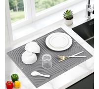Silicone Draining Board Mats, Large Dish Drying Mat for Kitchen Counter, Folding Sink Drainer Mat, Non-Slip Silicone Trivet, Quick Drying, Heat Resistant, for Sink Countertop, 51×41cm (Grey)