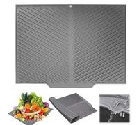 Silicone Draining Mat,42.5×31.5cm Heat Resistant Folding Draining Board Mats for Kitchen, Non-Slip V-Pattern Dish Drying Mats,Quick Drainage,Silicone Sink Drainer Mat for Countertops,Pots and Pan