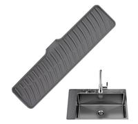 Silicone Draining Mat Around Tap, Kitchen Sink Splash Guard, Rubber Dish Drying Mat, Sink Splash Guard with Lip, Silicone Built in Drain Lip Dish Drying Pad, Prevents Water Build Up(Gray)
