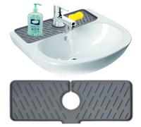Silicone Draining Mat Around Tap Sink Splash Guard Faucet Handle Drip Catcher Tray Sink Protector Mat for Kitchen Bathroom Countertop-45 * 16cm,Grey