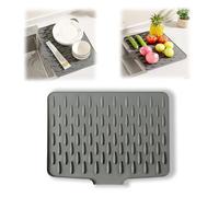Silicone Draining Mat，Silicone Dish Drying Mat，Folding Draining Board Mat with Non-Slip Design for Kitchen Counter, Dish Drainer, Heat Resistant Mats(40×32cm, Grey)