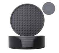Silicone Drink Coasters - Heat Resistant 6 Piece Set with Holder | Non-Slip Round Pads for Dining Table Kitchen Bar Home and Office Desk Decor, 4.13 x 1.3 inches