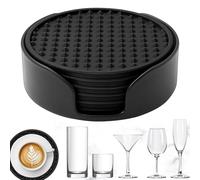 Silicone Drink Coasters, Non-Slip Round Mats 10.5x3.3cm Heat-Resistant Set, 6 Pieces with Holder | Coffee, Kitchen, Bar, Furniture Protection, Countertop Decor for Home, Workplace, Office Use