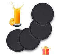 Silicone Drink Coasters Set of 4, Non-Slip Coffee Coasters, Heat Resistant Cup Mate, Soft Coaster for Tabletope Protection, Furniture from Damage (Black)