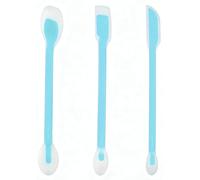 Silicone Dual-Ended Spatula Spoon Set of 3 - Long Handle Jar Scraper & Measuring Spoon with Scale (1 Tbsp, 1 Tsp, 1/2 Tsp) - for Jam, Baking, Cooking, Peanut Butter (blue)