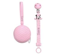 Silicone dummy chain, personalised dummy chain with name FLAT BABYJART, washable, safe for baby, compatible with MAM and Chicco dummy (Minnie Pastel Pink)