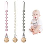 Silicone Dummy Clip,3 Pcs Bibs Dummy Clip,Pacifier Clips,Silicone Dummy Clips for Baby,Silicone Dummy Clip Suitable for Boys and Girls,Dummy Clip Boys and Girls,Mam Dummy Clip(Pink Gray Beige)