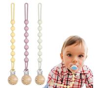 Silicone Dummy Clip for Baby Boys Girls,3PCS Lightweight and Durable Mam Dummy Clip,Pacifier Clips with Wooden Clips,Bibs Dummies,Soother Clips