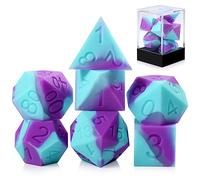 Silicone Dungeons and Dragons Dice, DNDND 7PCS Silicone Rubber D&D Dice Set with Clear Plastic Display Case for DND Role Playing Games and Tabletop Games（Purple Blue