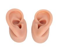 Silicone Ear Model 2pcs, Soft Flexible Silicone Ear Display, Left Right Ear Simulated for Ear Piercing, Ear Jewelry Display Props (Dark Skin Tone)