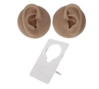 Silicone Ear Model, High Simulation 3D Piercing Model with Stand, Soft Flexible False Human Ear Model for Acupuncture Piercing Practice Jewelry Display (Deep Skin Color)