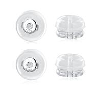 Silicone Earring Backs Replacement | Comfortable Rubber Earring Backings for Stud | Plastic Soft Flat Earing Backs Secure Hypoallergenic Safety Locking (2 Pair 14K White Gold)