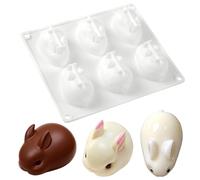 Silicone Easter Mousse Cake Mold Nonstick Baking Chocolate Jelly Pudding Molds for Easter Birthday Ice Cream Loaf Muffin Candy Pie Bread Soap (Little Rabbit 6 Cavities)