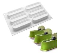 Silicone Eclair Mold for Baking Mousse Cakes, French Desserts, Pastries, Chocolates, Ice Cream, Cake Decorating, 3D Concave Shape (6 Cavities)