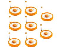 Silicone Egg Ring for Frying, Non Stick Egg Cooking Rings, Round Cooking Pancake Rings Shaper Molds for Kitchen Cooking Tool Pan with Handle Orange 8PCS