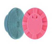 Silicone Face Brush Handheld Facial Cleansing Scrubber, Dark Green+Pink
