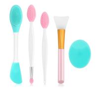 Silicone Face Scrubber, 2pcs Exfoliating Lip Brush, 2pcs Face Cleansing Brush & Silicone Facial Mask Brush Exfoliator Blackhead Skin Care Tool
