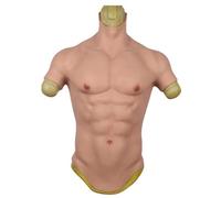 Silicone Fake Chest Muscle Vest, Wearable Muscle Belly - Artificial Simulation Muscles for Men Cosplay Halloween Parties Masquerade Costume (Color : Natural, Size : L)