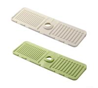 Silicone Faucet Drip-Drying Pad with Sloping Drainage Design for Kitchen and Bathroom Countertops, FOR Splash Guard and Mold-Resistant Mat, Foldable for Easy Storage, White and Green 2-Pack